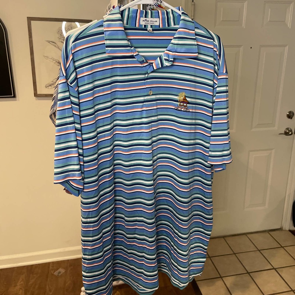 Peter Millar Summer Comfort Golf Polo Bali Hai Size XL Striped